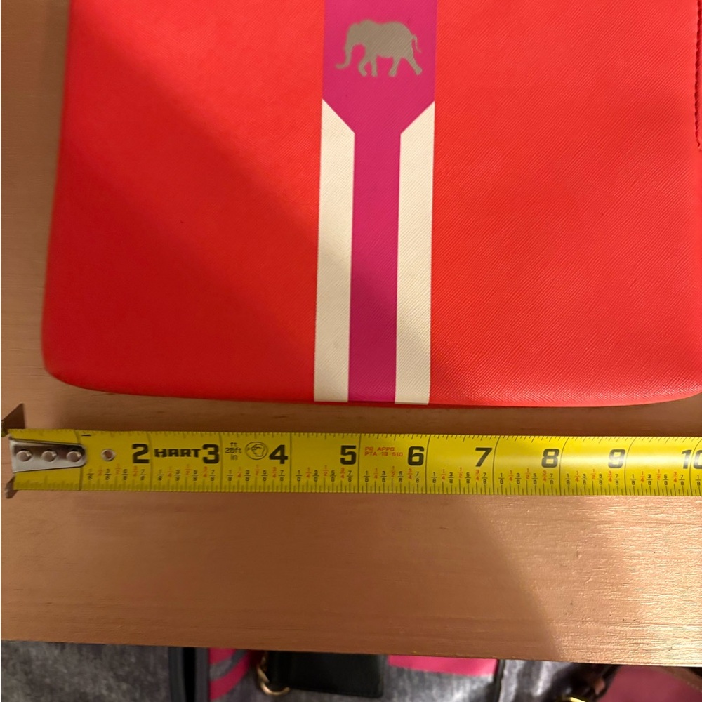 Stella & Dot Red Clutch with Pink Stripe